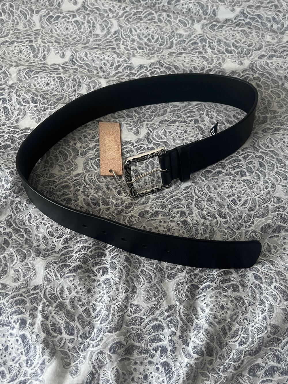Brave Brand Black Leather Belt with Ornate Silver Buckle